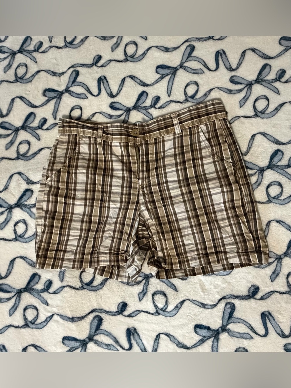 Y2K Brown & White Plaid Cotton Shorts